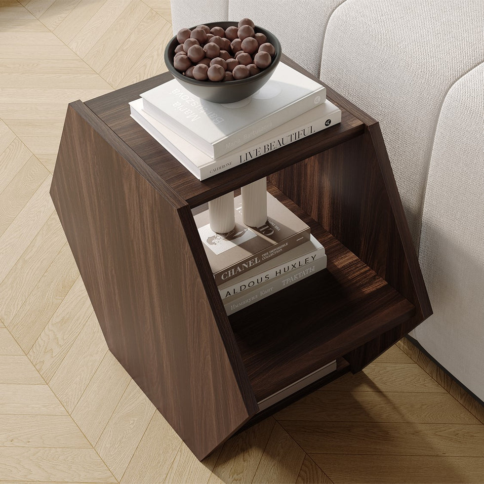 Hexagonal Multifunctional End Table with Open Storage