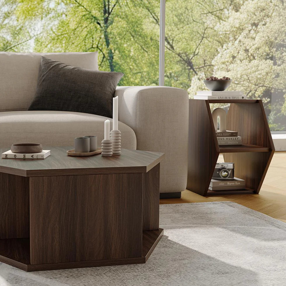 Hexagonal Multifunctional End Table with Open Storage