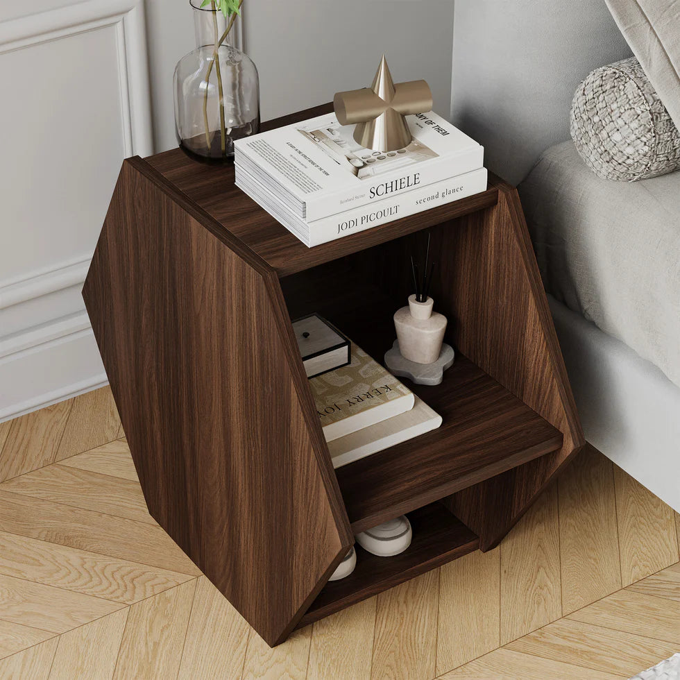 Hexagonal Multifunctional End Table with Open Storage