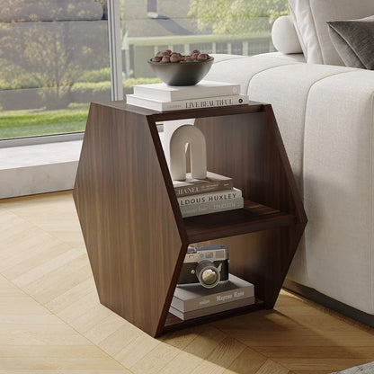 Hexagonal Multifunctional End Table with Open Storage